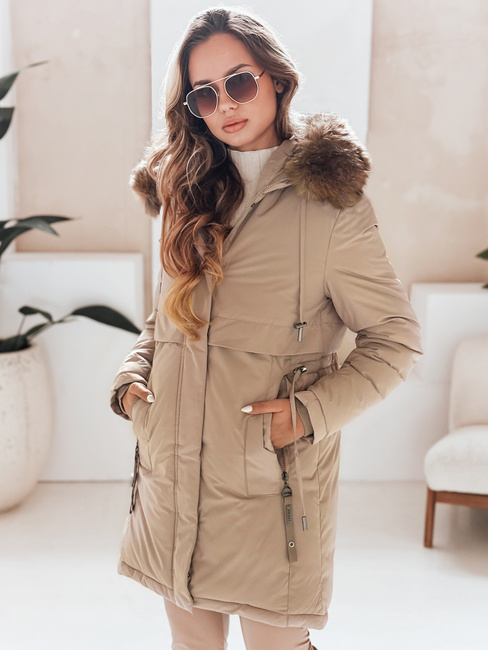 Damen Winter Parka Jacke mit Kapuze in camel Dstreet TY5082