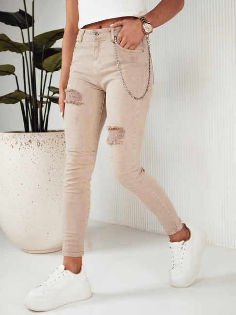 Damen Jeans mit hoher Taille ALEX Farbe Dunkelbeige DSTREET UY1876