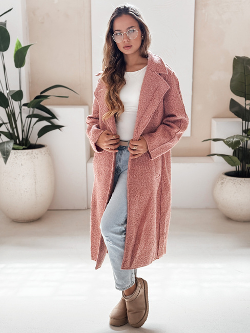 Langer Damenmantel aus Schafsfell rosa Dstreet NY0755