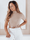 Kurzärmeliger gerippter Damenpullover GIRLGLORY beige Dstreet MY2553