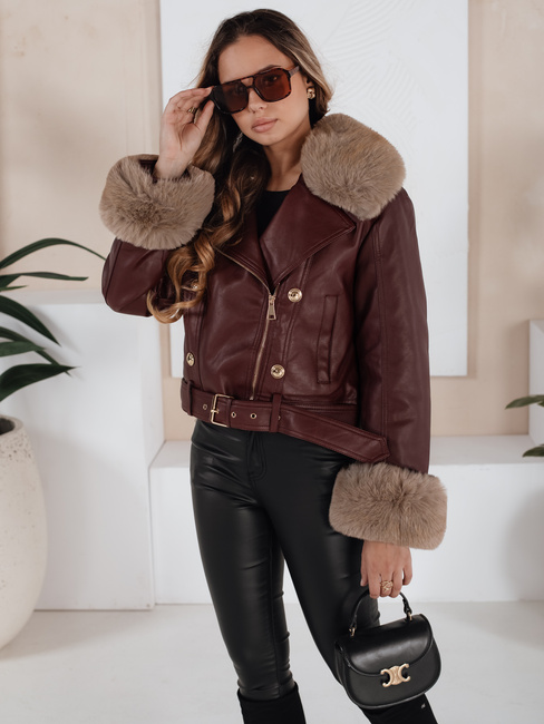Damen Winter Lederjacke mit Pelz burgundy Dstreet TY5208