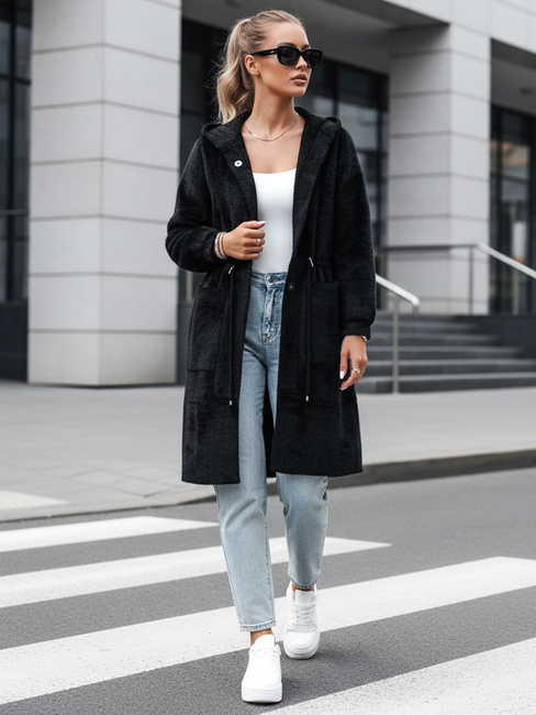 Langer Damenmantel mit Kapuze MELBY schwarz Dstreet NY0671