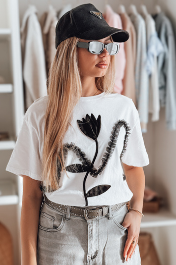 Damen-T-Shirt in Übergröße mit 3D PETINIA-Effekt weiß Dstreet RY2713