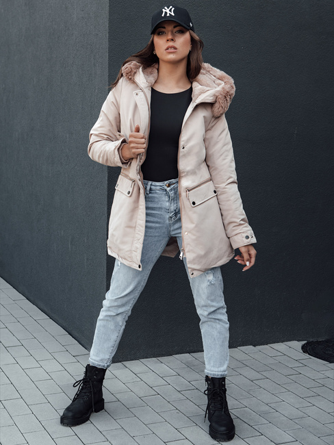 Damen Winter Parka Jacke mit Kapuze SNOWFALL beige Dstreet TY4490