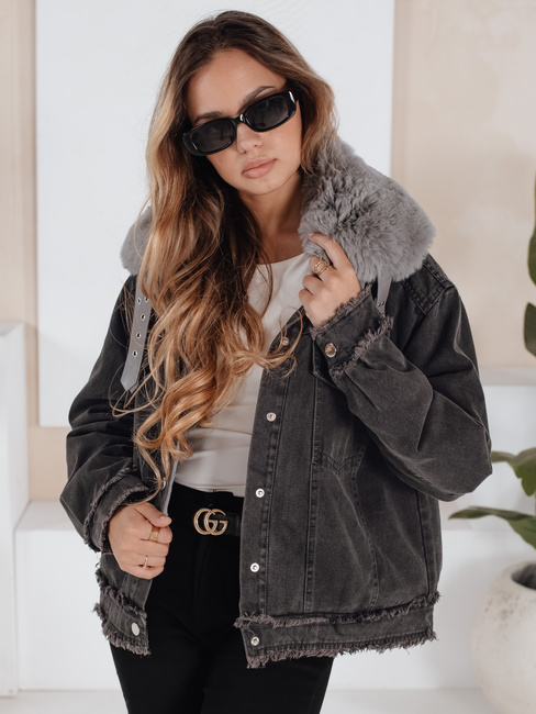 Damen FURDENIM Jeansjacke mit Kunstfell dunkelgrau Dstreet TY5185