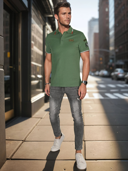 Herren-Poloshirt mit Aufnähern grün Dstreet PX0634