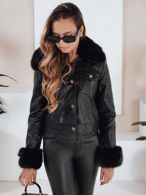 Damen Leder Ramones Jacke mit Pelz schwarz Dstreet TY5207