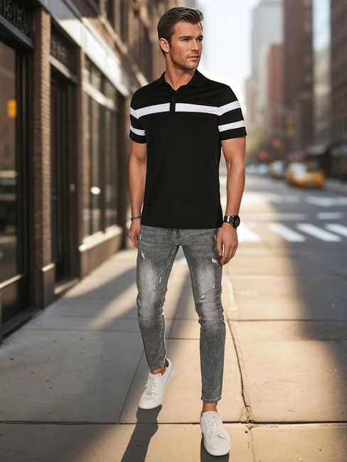 Herren Poloshirt mit Streifen schwarz Dstreet PX0631