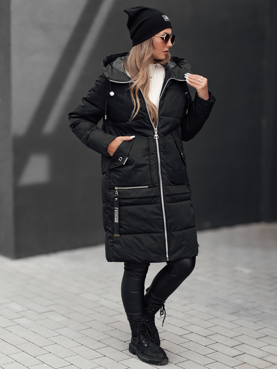 NORFFI Damen Winter lange Steppjacke mit Kapuze schwarz Dstreet TY4663