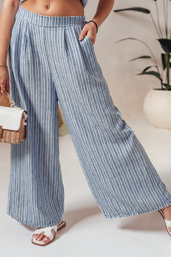 MODERESS Damen gestreifte Hose mit weitem Bein blau Dstreet UY2696