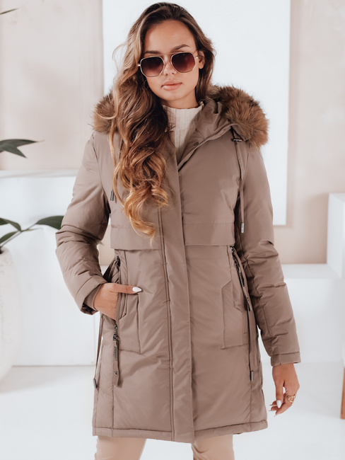 Damen Winter Parka Jacke mit Kapuze dunkelbeige Dstreet TY5084