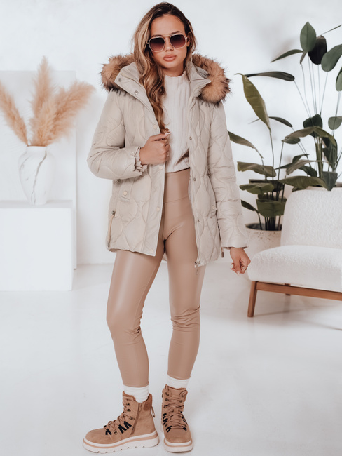 Damen Winterjacke LUMORE gesteppt mit Kapuze hellbeige Dstreet TY5012