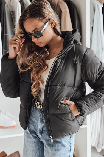 Damen kurze GLAMVO Daunenjacke mit Kapuze schwarz Dstreet TY4950
