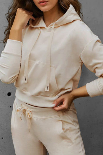 Cremefarbener Damen-Kapuzenpullover Dstreet BY1536