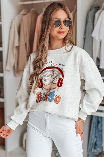 Damen Sweatshirt in Übergröße bedruckt LALA VIBE grau Dstreet BY1503
