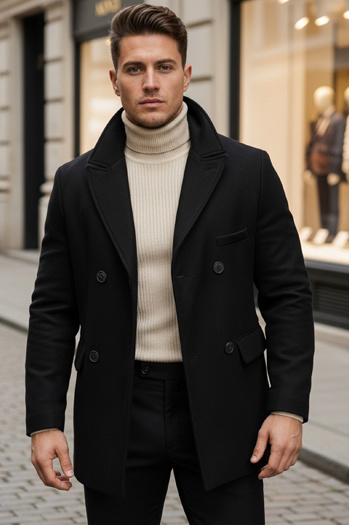 Herren Zweireihiger Mantel Farbe Schwarz DSTREET CX0433