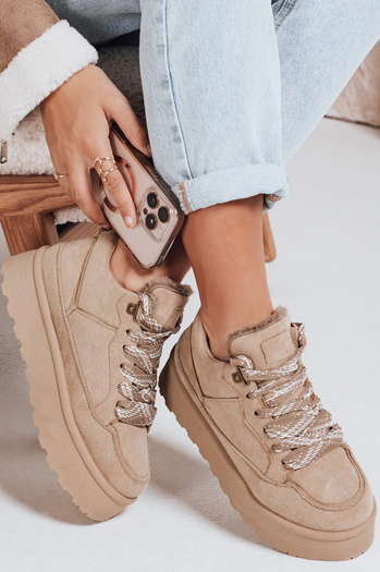 Damen Pelz Plattform Turnschuhe beige Dstreet ZY1070