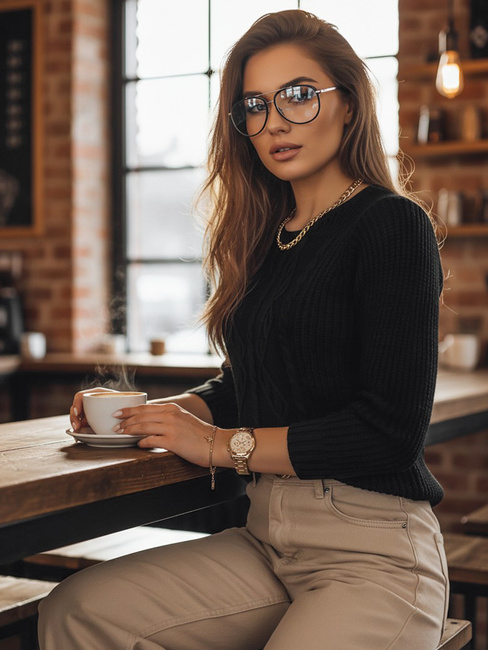 Damen Durchbrochener Pullover MIRA Farbe Schwarz DSTREET MY1830