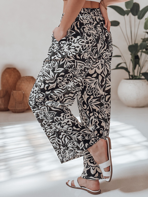 Damen Stoffhose mit weitem Bein TROPICAL SUN schwarz Dstreet UY2634