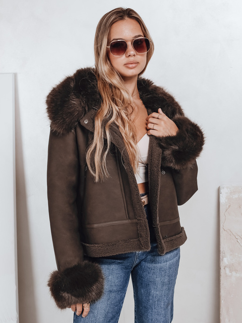 Damen Lederjacke mit Fell braun Dstreet TY5243