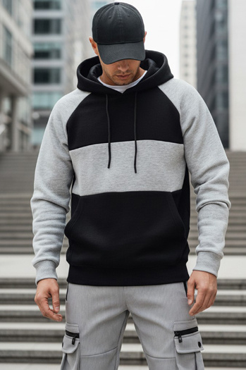 Herren-Kapuzenpullover mit grauen und schwarzen Streifen Dstreet BX5902