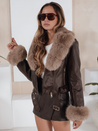 Damen Winter Lederjacke mit Fell braun Dstreet TY5211