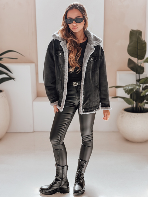 Damen Winter-Jeansjacke mit Schaffell grau Dstreet TY5173