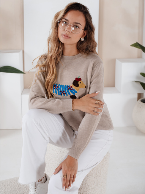 Damen CHICPAWS Hund-Applikation Pullover beige Dstreet MY2543