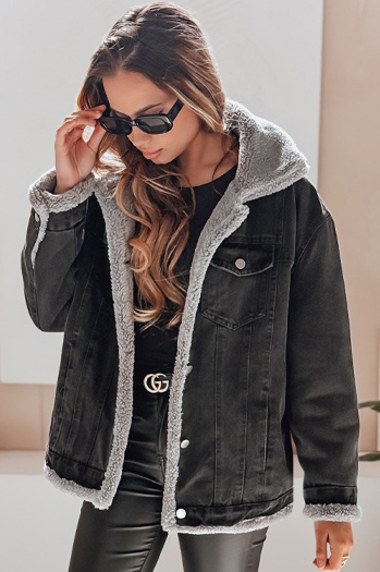 Damen Winter-Jeansjacke mit Schaffell grau Dstreet TY5173