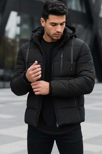 Herren Steppwinterjacke mit Kapuze schwarz Dstreet TX5117