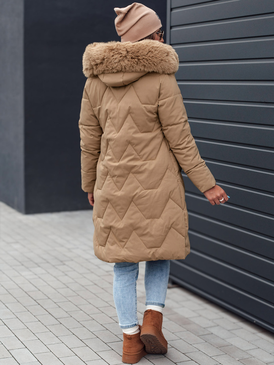 VEONI Frauen Winter lange Steppjacke mit Kapuze hellbeige Dstreet TY4718