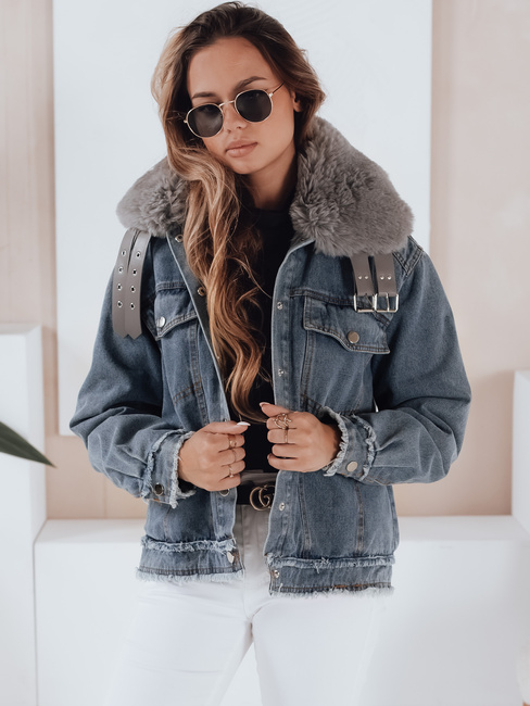 Damen FURDENIM Jeansjacke mit Fell hellblau Dstreet TY4755
