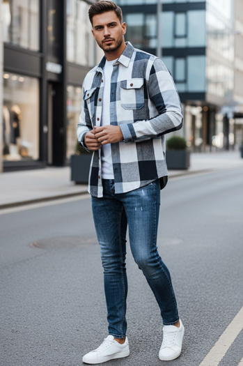 Blau kariertes Flanellhemd für Männer Dstreet DX2676