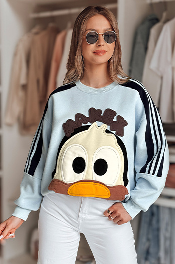 Damen Sweatshirt in Übergröße mit Patches CUTE MAKEX blau Dstreet BY1490