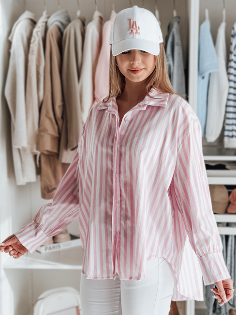 Damen Oversize-Shirt mit längerem Rücken SAMONE in rosa und weiß gestreift Dstreet DY0462