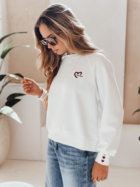 Damen Sweatshirt in Übergröße mit gestickten Herzen MONLOVE weiß Dstreet BY1507