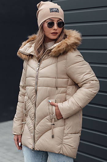 Damen Winterjacke MELOMA gesteppt mit Kapuze hellbeige Dstreet TY4714