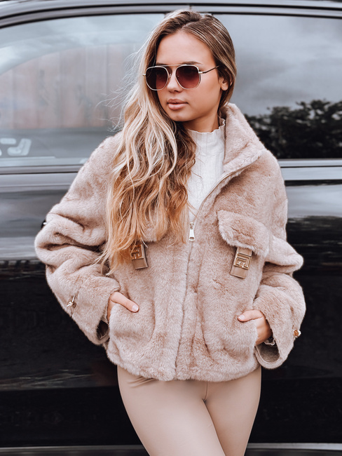 Kurzer beiger Damen-Pelzmantel Dstreet TY5248