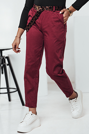 Damen Einheitsgröße LEOCINCIN Hose mit Gürtel burgunderrot Dstreet UY2261