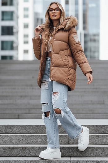 Damen Winter Steppjacke mit Kapuze camel Dstreet TY5508