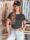 Damen Basic gestreiftes T-Shirt LINESS schwarz Dstreet RY2817