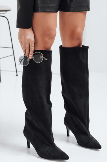 Damenstiefel mit breitem Schaft aus Wildleder schwarz Dstreet ZY1024