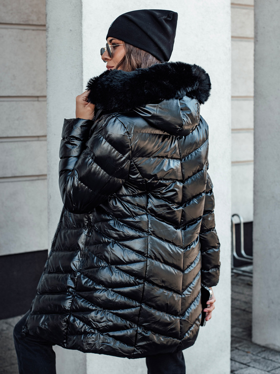 Damen Steppwinterjacke mit Kapuze CRYSTAL schwarz Dstreet TY4584