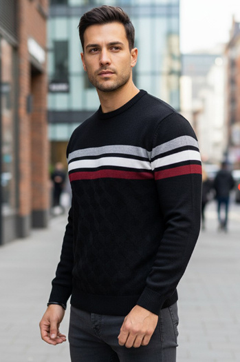 Gestreifter Herren-Pullover schwarz Dstreet WX2333