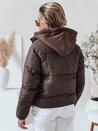 Kurze Damen GLAMVO Daunenjacke mit Kapuze braun Dstreet TY4951