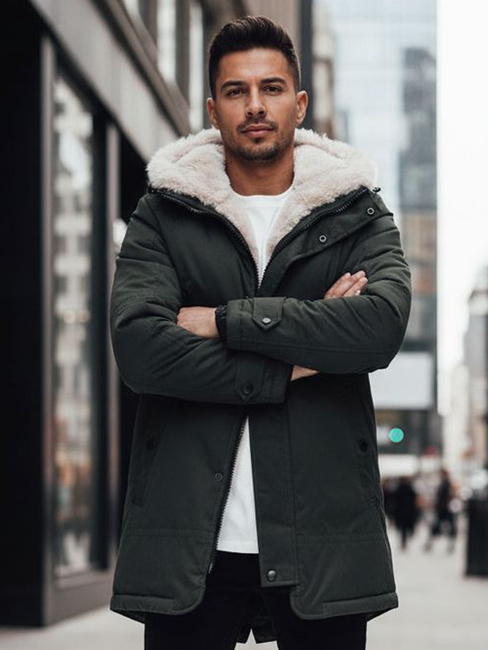 Herren Winter Parka Jacke mit Kapuze grün Dstreet TX4963z