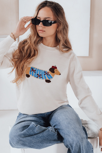 Damenpullover mit Hundeapplikation CHICPAWS creme Dstreet MY2542