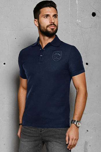 Herren Poloshirt mit Aufnäher blau Dstreet PX0625