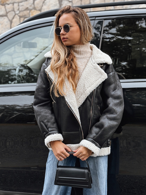 Damen Ramones Jacke mit Schafsfell schwarz Dstreet TY5246