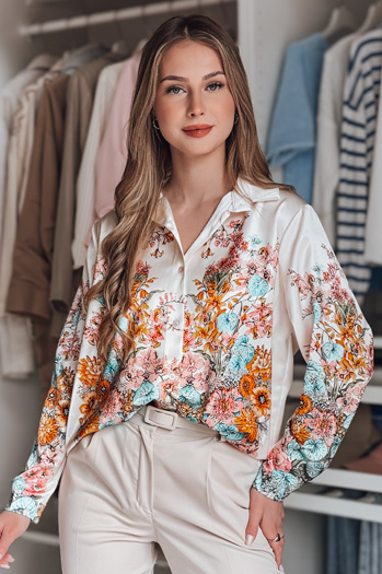 Damen Hemd in Übergröße mit Blumen BLOSSIVA hellbeige Dstreet DY0464